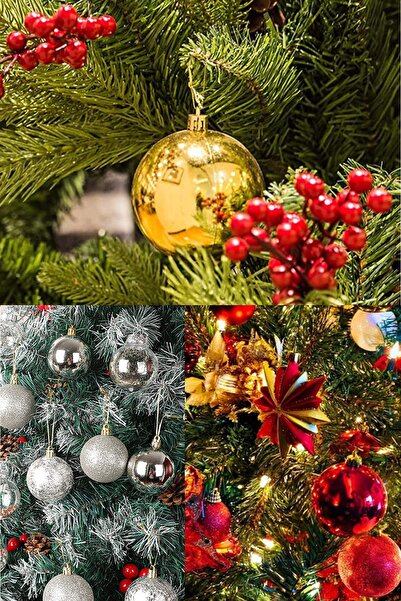 Parti dolabı 24lü 4cm Yılbaşı Ağacı Süsleme Topları Cici Top Süs Seti (6 GOLD, 6 GÜMÜŞ, 6 KIRMIZI, 6 RENGARENK)