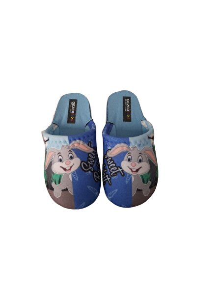 GEZER Unisex Çocuk Mavi-tavşan Figürlüev Içi Günlük Terlik