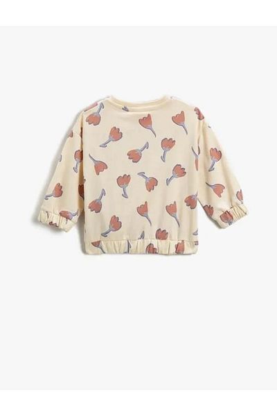 Koton Baby Girl Floral Printed Sweatshirt Long Sleeve Crew Neck Cotton Ribbon