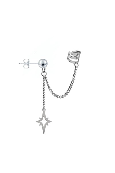 TakıConcept Üstten Deliksiz Kuzey Yıldızı Sallantılı Zincirli Küpe