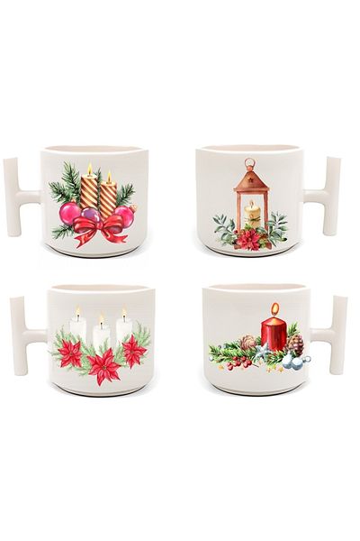 BUBESTORE Set of Four White New Year's Double Turkish Coffee Cups