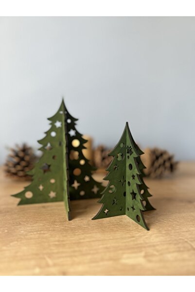 Kedirengi Ahşap Mini Çam Ağacı 2li Set