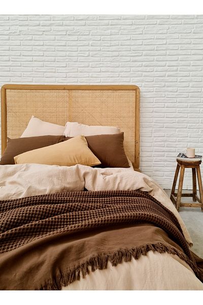 Barine مفرش سرير قطن وافل بني - 160x260