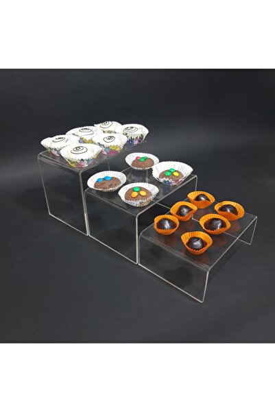 soylu pleksi Şeffaf Pleksi 3 Basamaklı Teşhir Cupcake Standı