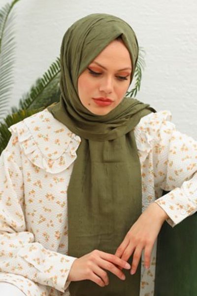 FRESCO SCARFS Γυναικείο Hijab Bamboo Kraş Shawl*khaki