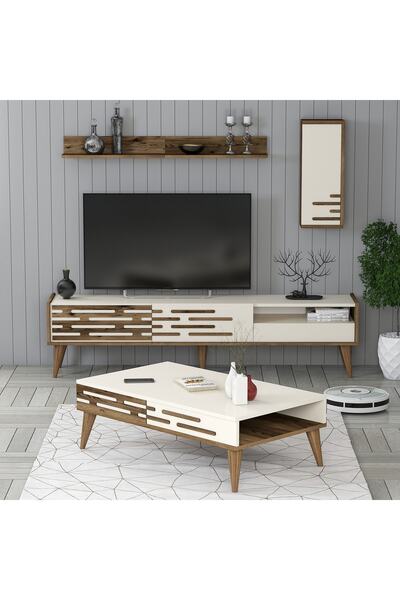 Variant Mobilya Valensiya Tv Ünitesi Ve Orta Sehpa Takımı - Ceviz / Krem