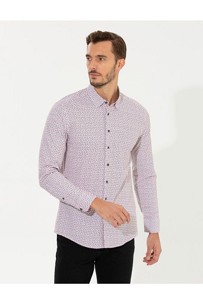 Pierre Cardin Πουκάμισο Slim Fit Μπορντό