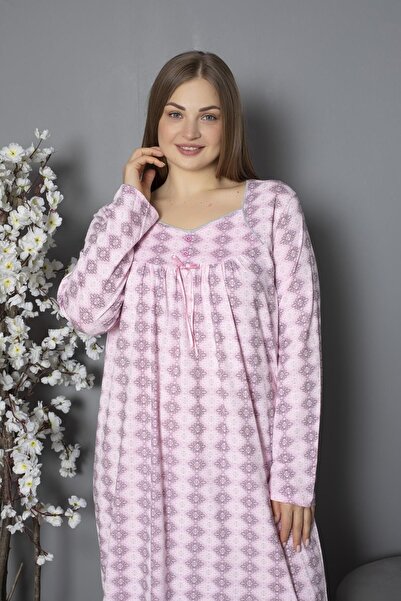 SEBOTEKS 100% Cotton Seasonal Combed Cotton Long Sleeve Plus Size Mother's Nightgown 1514