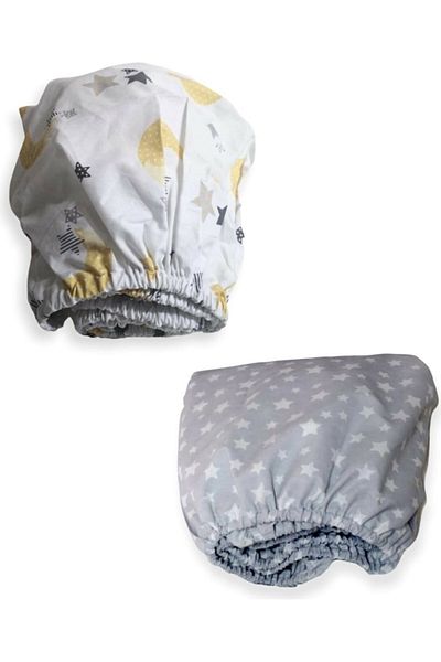 BabyMeva Baby Meva Cotton Baby And Kids Fitted Sheet With Yellow Moon And Gray Background Stars (2 Pieces)