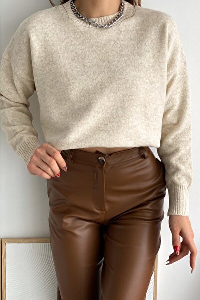 FEMELLE Women's Beige Standard Size Oversize Knitwear Sweater