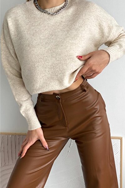 FEMELLE Women's Beige Standard Size Oversize Knitwear Sweater