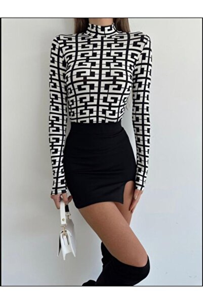 laughs Жіноча блуза з довгими рукавами та візерунком, напівкомір у стилі рибалки Blz2280