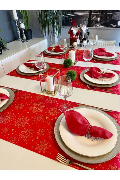 Decamor home New Year Themed Red Short Runner New Year Table New Year Runner