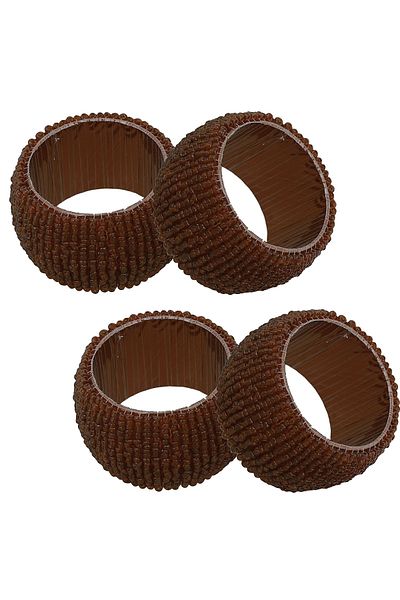 Binbirreyon Beaded Napkin Ring Set 4 Pieces Set Napkin Ring Brown Ra035-2
