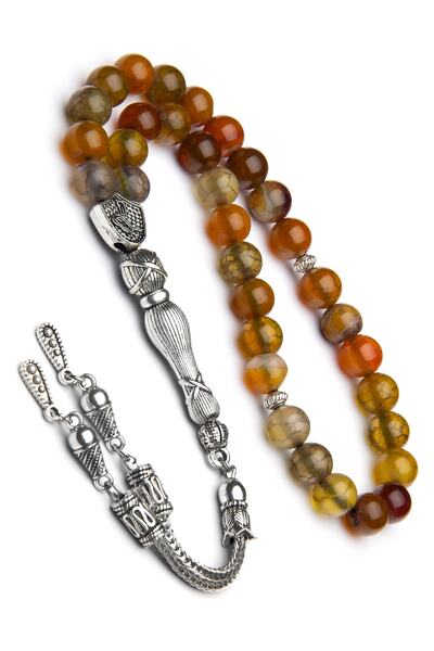 OTTOTESBİH Erkek Damarlı Akik Taşı Alpaka Püsküllü Tesbih 8 mm