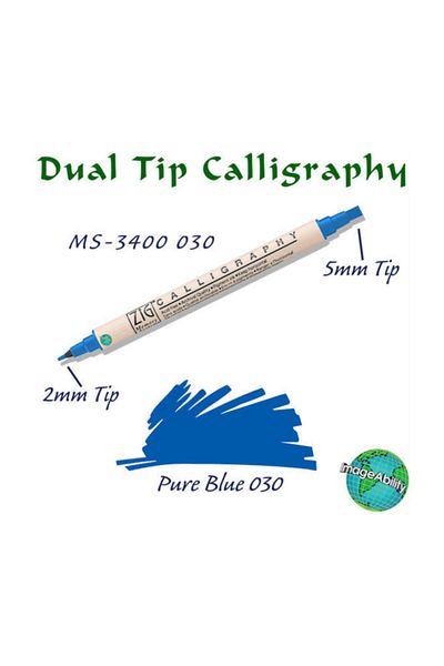 Zig Calligraphy Double Ended Calligraphy Pen 2 mm + 5 mm 030 Pure Blue