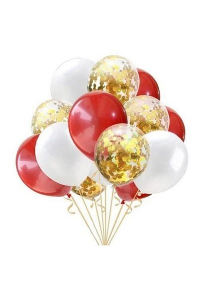 PartAntalya Red White and Transparent Balloon Set with 15 Gold Confets