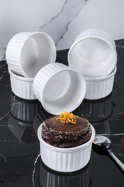Mblife Set of 6 White Color Soufflé Oven Container Luxury-Cylinder Mug
