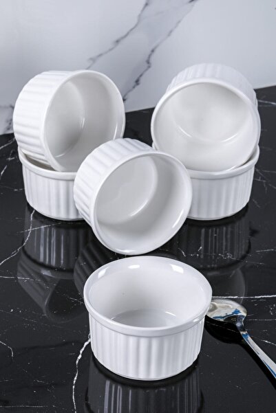 Mblife Set of 6 White Color Soufflé Oven Container Luxury-Cylinder Mug