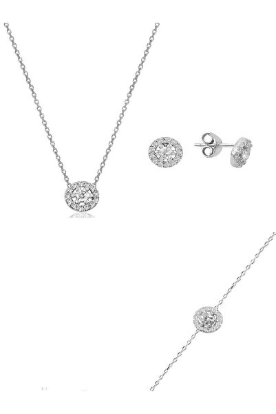 Söğütlü Silver Gümüş Rodyumlu Pırlanta Montürlü Kolye Bileklik Ve Küpe Gümüş ...