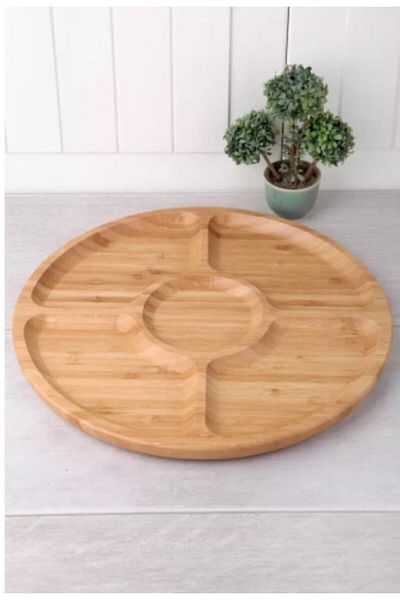 Ün-Ev Bambo 5 Compartment Large Round Snack Bowl Breakfast Tray