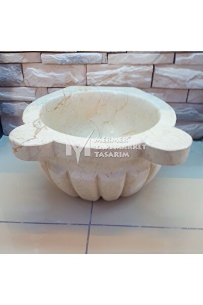 MYM Mermer Yapı Market Tasarım Bej Mermer Kavun Dilimli Kurna
