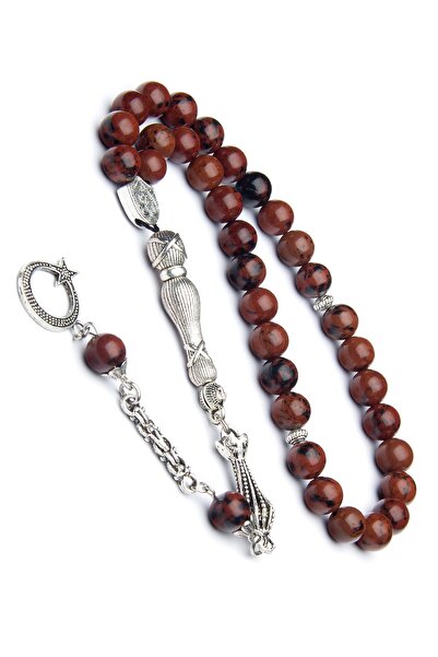 OTTOTESBİH Rozariu din piatră de jasp maro de 8 mm cu ciucuri de alpaca, rozariu din piatră naturală