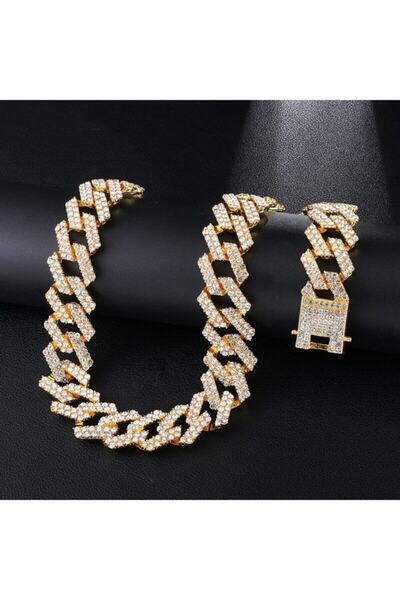 STARGANG Unisex Altın Renk Prong Cuban Chain