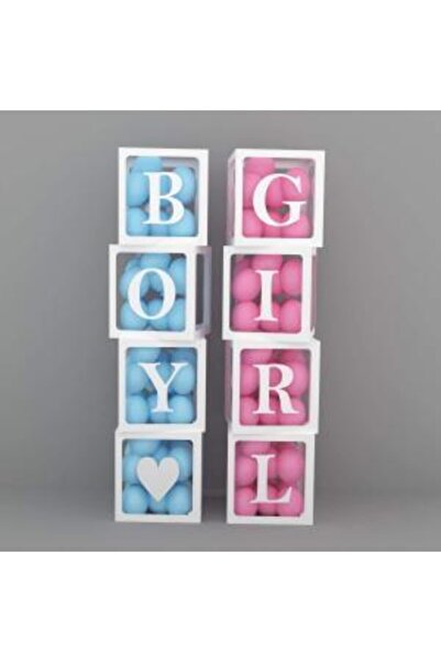kidspartim Şeffaf Kutu Gırl Boy Yazılı Harf Beyaz 20 Mavi 20 Pembe Balon Hediyeli
