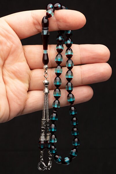 OTTOTESBİH Mărgele de rugăciune pentru bărbați, 7x11 mm, burgundă, verde apă, pulbere de vermeil, chihlimbar