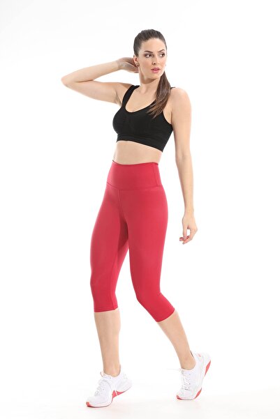 LIWITS Yüksek Bel Toparlayıcı Lazer Kesim Kırmızı Diz Altı Tayt & Elastik Kumaş Likralı