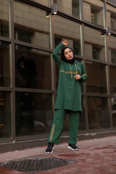 CNG MODA Glitter Stripe Emerald Green Tracksuit Set