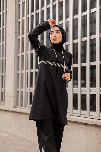 CNG MODA Black Glitter Striped Tracksuit Set