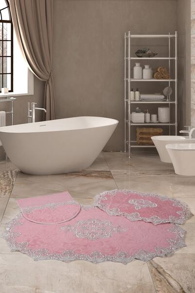 Bonny Home طقم بساط حمام مزين بالدانتيل الفرنسي مكون من 3 قطع من Aplique Lux Powder