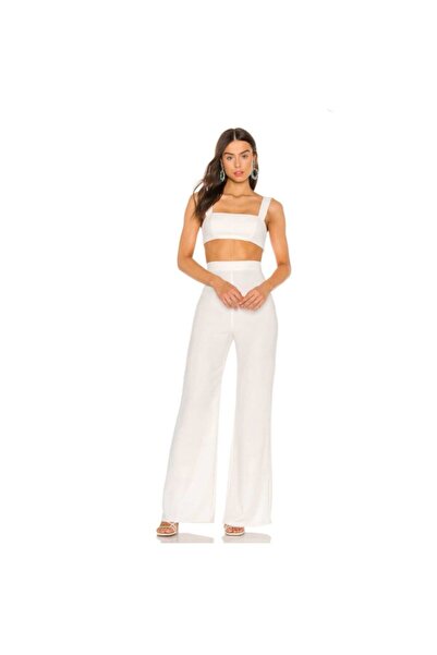 By Kul Design Ženske bele široke pantalone sa visokim strukom