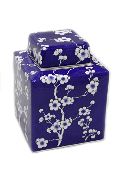 OTANTİK ÇİNİ Dekoratif Çiçek Dekorlu Kare Küp Vazo Kapaklı 20x25 Cm Dir.
