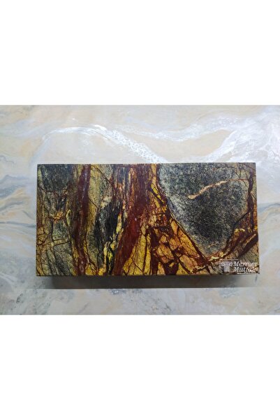 MR MERMER MUTFAK Rain Forest Green Mermer Sunum & Servis Tabağı - Altın Ayaklı (15X30CM)