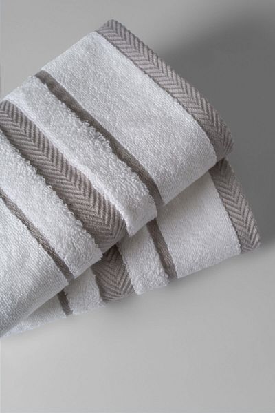 Upline Herringbone White Gray 2-Piece Hand Towel 45x71