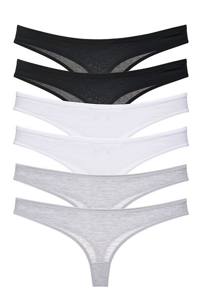LadyMelex Women's Black White Gray Classic Thong 6 Pack