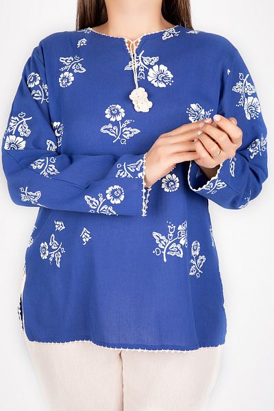 Kardelen Butik Ümraniye Women's Blue Blouse Şile Cloth Long Sleeve