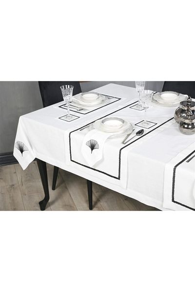 caka home design منديل مكون من قطعتين بتطريز إيريس وتأثير الكتان (أسود)
