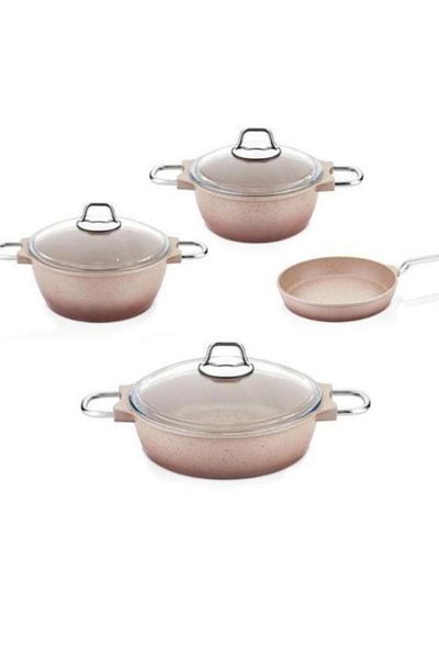 FALEZ Pro-cast 7 Piece Granite Cast Iron Cookware Set Caramel