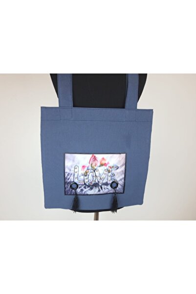 Gönülden Tasarım Love Casual και Beach Tote Bag με απλικέ και φούντες