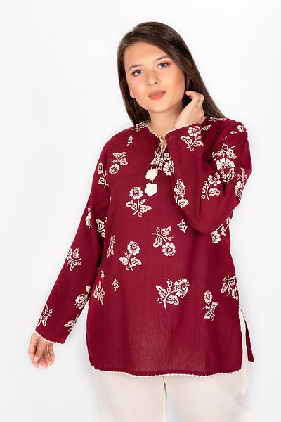 Kardelen Butik Ümraniye Women's Burgundy Sile Cloth Long Sleeve Blouse