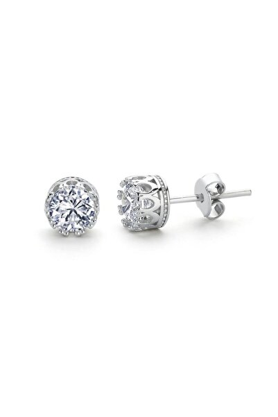 Mia Vento Mia Zirconia Taşlı 1.00 Karat Taç Tektaş Gümüş Küpe