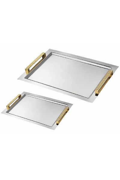 ÖzSa Home Honeycomb Gold Stainless Steel Tray with Handle