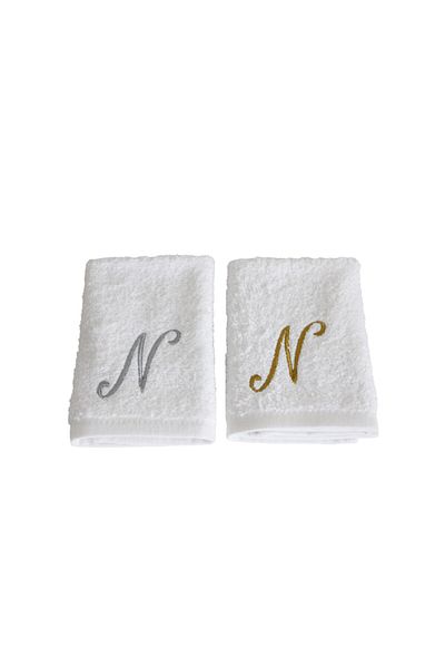 Lucy and Home Letter Embroidered Makeup, Face Towel Set of 2 30x30 Cm N White
