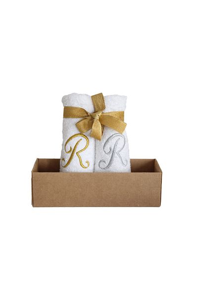 Lucy and Home Letter Embroidered Makeup, Face Towel Set of 2 30x30 Cm R White