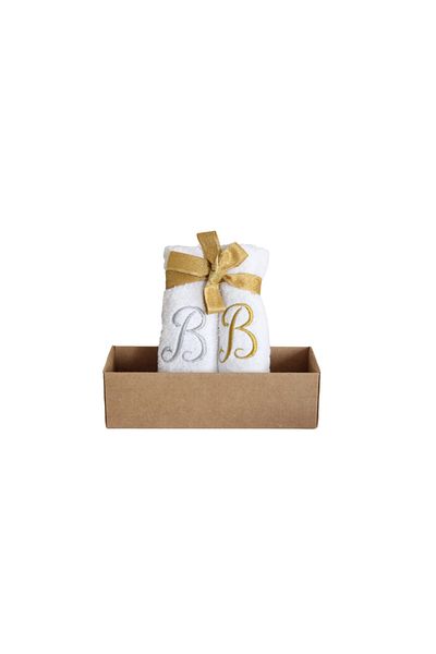 Lucy and Home Letter Embroidered Makeup, Face Towel Set of 2 30x30 Cm B White
