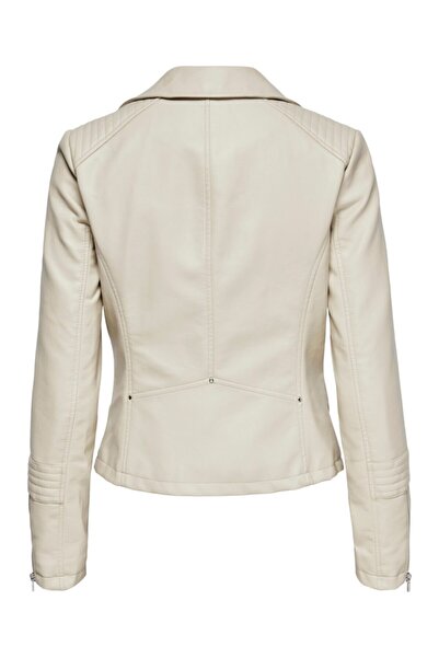 ONLY Jachetă de damă din piele artificială ecru - stil motociclist, 15153079 Onlgemma